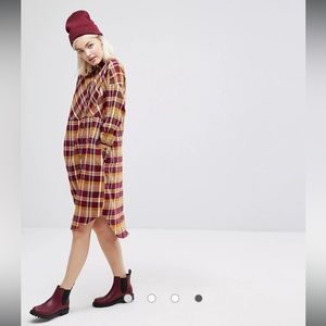 Monki Plaid/Check Shirt Dress- Size XS